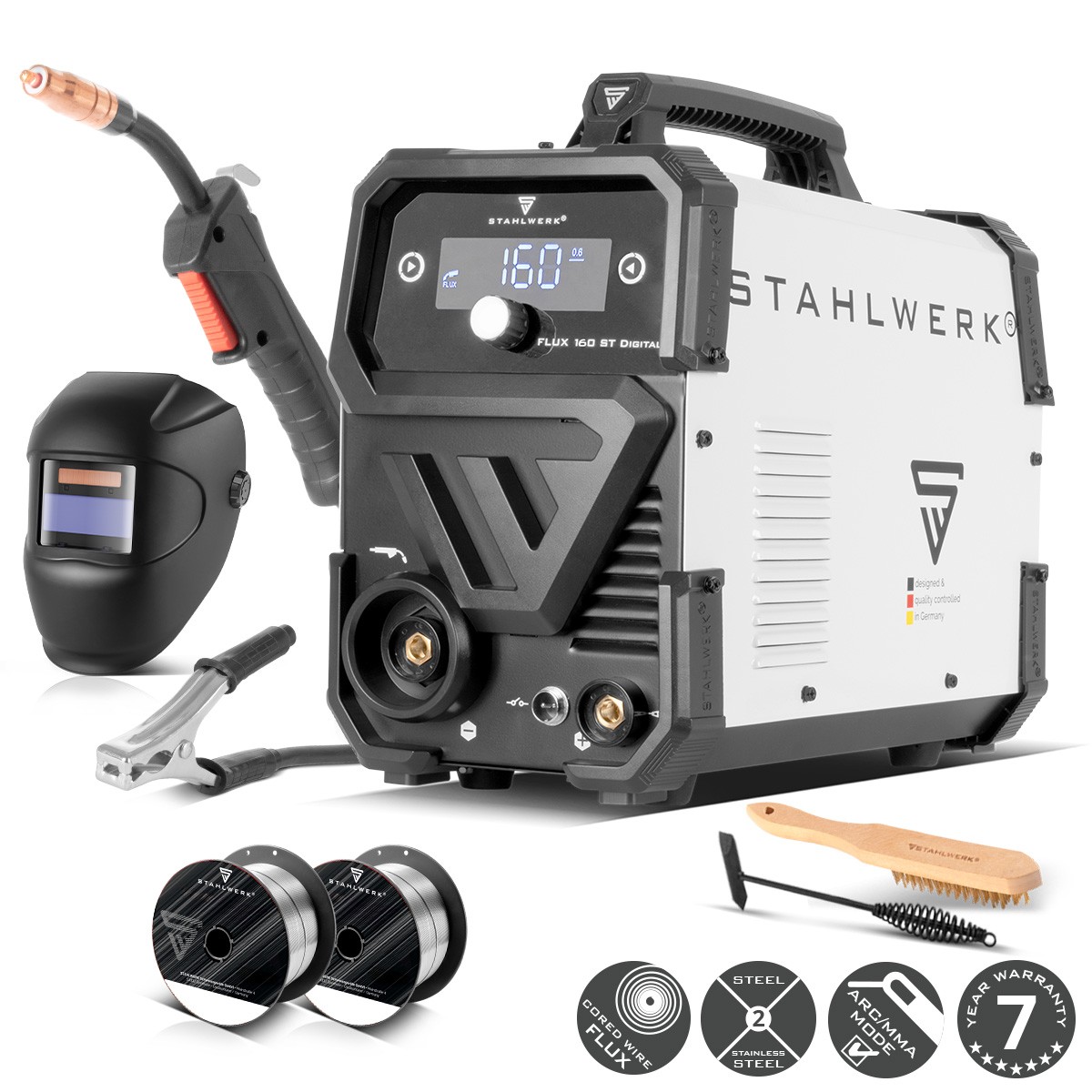 STAHLWERK FLUX 160 ST Digital welding machine with 160 A, synergic wire feed, li