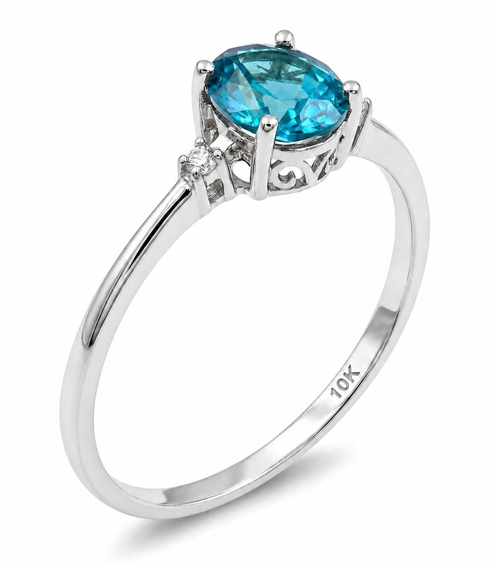 GENUINE  1.15 Cts BLUE ZIRCON & DIAMOND RING SOLID 10k GOLD -Free Appraisal