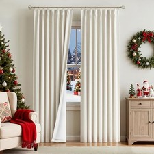 Pinch Pleated Full Blackout Curtains Linen 40"W x 90"L Pack of 2 Natural