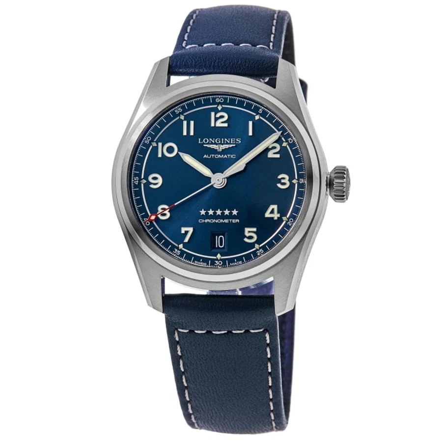 Novo Relógio Masculino Longines Spirit Automático Mostrador Azul Pulseira de Couro L3.410.4.93.0