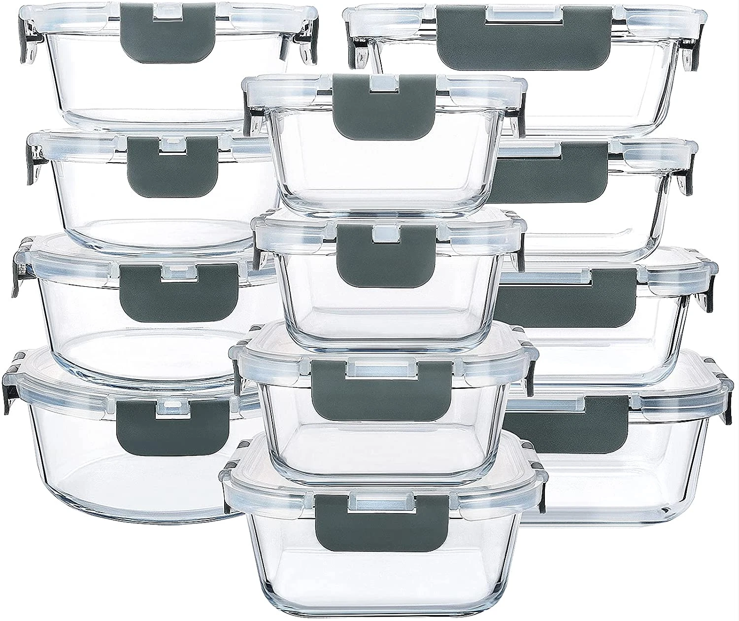 24-Piece Glass Food Storage Containers with Upgraded Snap Locking Lids,Glass Mea