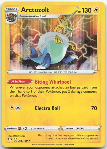Holofoil Arctozolt 066/189 SWSH03: Darkness Ablaze Lightly Played