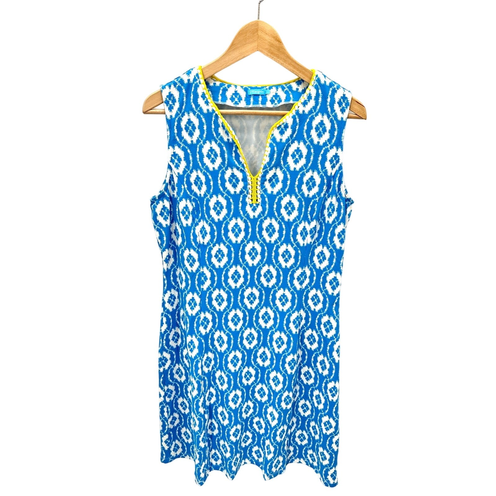 J. MCLAUGHLIN Blue White Pattern Stretch Shift Dr… - image 1