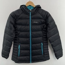 Eddie Bauer First Ascent Down Puffer Jacket Hooded Black Kids Youth L 14-16