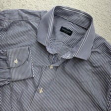 Proper Cloth Stanton 120s Navy Bengal Stripe Slim Fit Dress Shirt XL 17-35 Mens