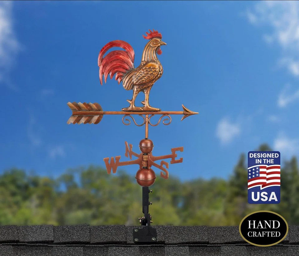 Weathervane Bantam Red Rooster - 22-Gauge Pure Copper Hand - Multi-Color Patina - Image 2 of 4