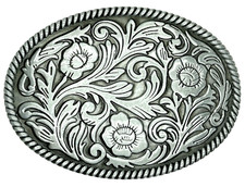Silver Western Floral w/Rope Border Belt Buckle New