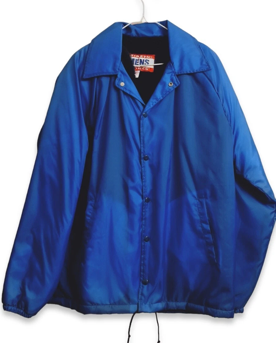 Vintage Athletic Works Mens Large Windbreaker Jacket Full Snap Faux Fur Lined