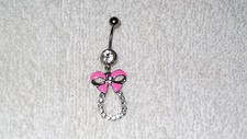 Pink Bow Tie Ribbon Crystals Belly Button Navel Ring Body Jewelry Piercing