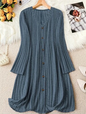 Strickkleid SHIRTKLEID Winterkleid Gr. 5XL 52 54 56  Übergröße Stahlblau Gerippt