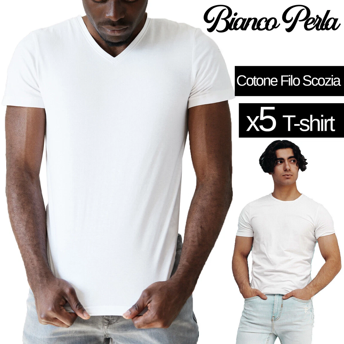 5 T shirt Uomo B. Perla Firmata Intima Slim Fit Cotone Maglia