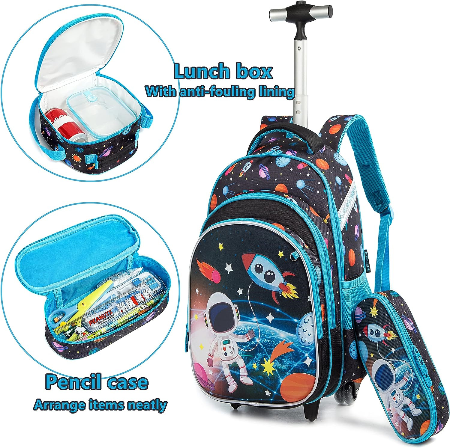 Boys Rolling Backpacks Kids Backpack with Wheels for School Bags Luggage Wheels 