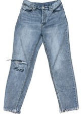 Free People Jeans Flower Child High Rise Straight Sz 26 Embroidered Fray Hem