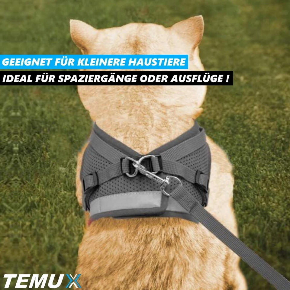 TEMUX Katzengeschirr mit Leine Ausbruchsicher Soft Verstellbar Hundegeschirr - Bild 2 von 4