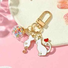 Cartoon White Cat Keychain Cute Animal Key Ring Purse Handbag Car Charm Phone