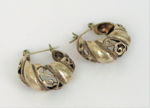 VTG BEAUTIFUL STERLING SILVER MODERNIST HOOP EARRINGS NICE DESIGN TWISTED !
