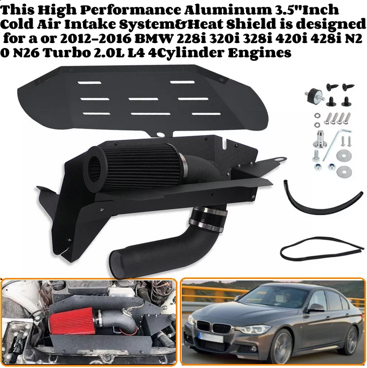 Cold Air Intake Kit for BMW F30 228i 320i 328i 420i 428i 2.0T N20 N26 2012-2016 - Image 3 of 4