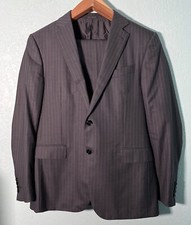 CURRENT Ermenegildo Zegna 15 MilMil 15 Wool Gray Striped FF Suit Slim US 44L