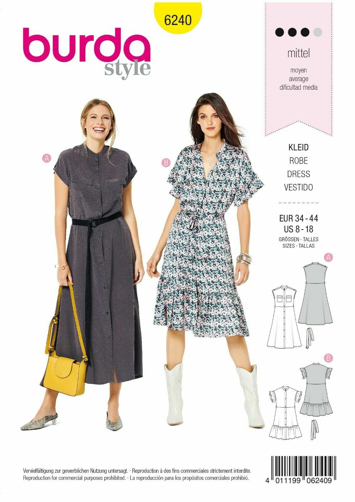 Burda SEWING PATTERN 6240 Misses' Dress Sizes 8-18