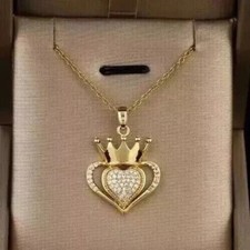 Round Cut Simulated Diamond Heart Charm Pendant Chain In 14k Yellow Gold Plated