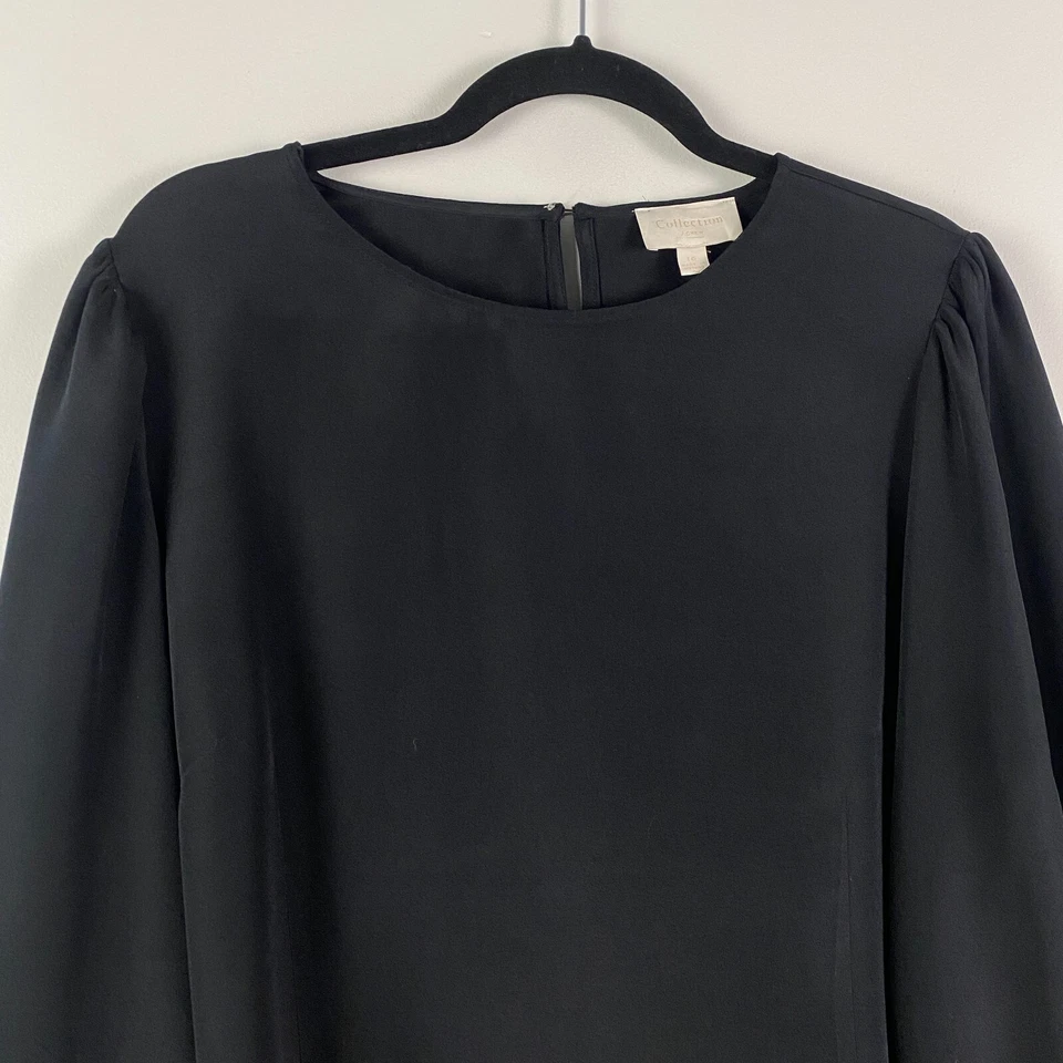 J Crew Collection Silk Blouse Size 16 Black Puff Sleeve Lined - Image 2 of 4