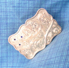 Diablo Western Floral Scroll Belt Buckle Blue Gems Sterling Overlay Vtg .QRT102