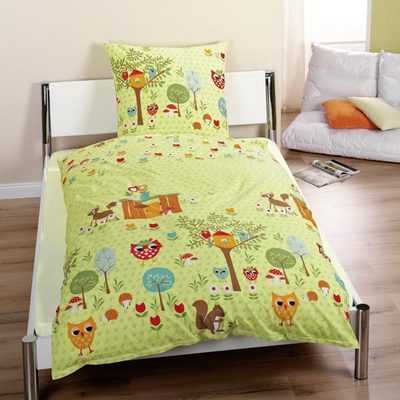 Bierbaum Kinder Bettwäsche Eule Fuchs Eichhörnchen Waldtiere 135 x 200 cm