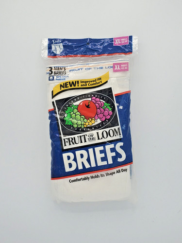 1996 FRUIT OF THE LOOM FTL 3 PACK Mens White Briefs Size XL Vintage Underwear