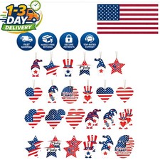 Vibrant Wooden Gnome Hanging Ornaments - 24 Pack for Patriotic Celebrations