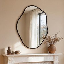 Black Frame Irregular Wall Mirror Bathroom Makeup Mirror Vertical Hanging Mirror
