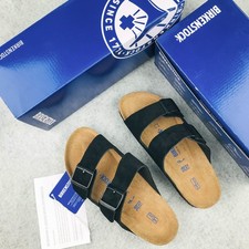 BIRKENSTOCK Arizona Soft Footbed Suede Leather in Black Unisex Sandals EU 37-45