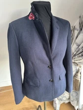 JOULES Ladies Agatha Navy Blue Tweed Herringbone Effect Jacket Blazer UK10 VGC
