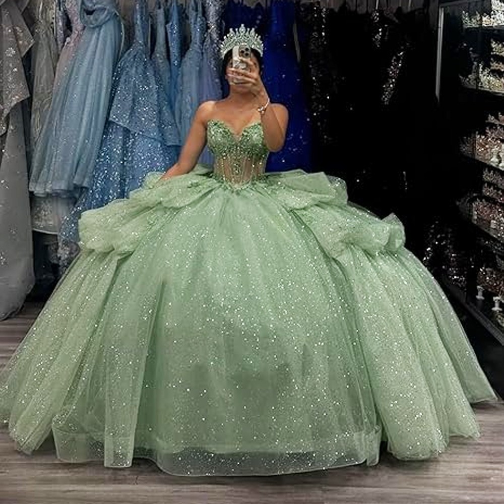 Puffy Tulle Quinceanera Dresses with Bow Strapless Long Sweet 15 16 Quince  Dress | eBay