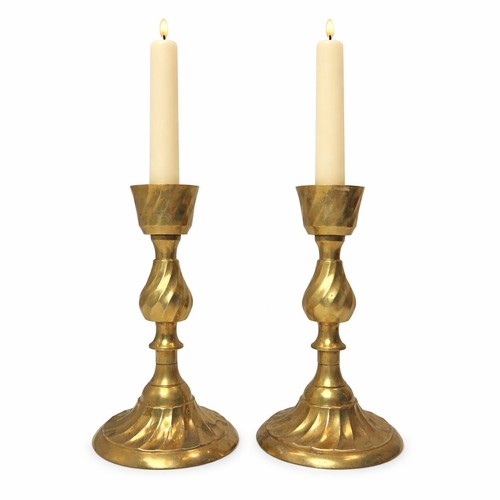 Vintage 80s Brass Candlestick Holders Pair Made in India 7.25" Traditional Decor