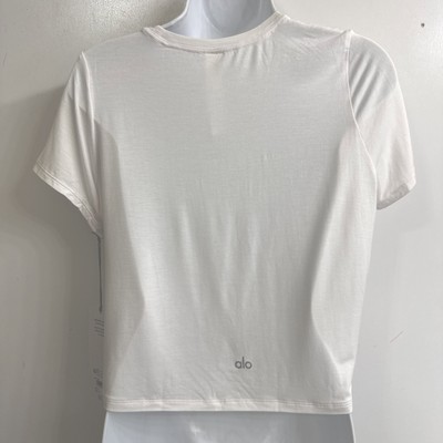 alo yoga White Cropped All Day Short Sleeve T-Shirt Crewneck New