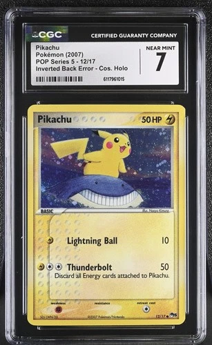 CGC 7 Pikachu 2007 POP Series 5 Holo 12/17 Inverted Back Error Pokemon Card