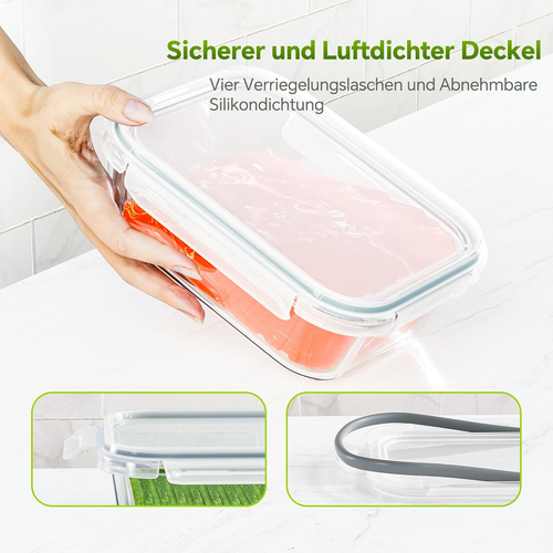 3-Pack 35 oz Borosilicate Glass Food Storage Containers with Lids, Stackable ... - Picture 3 of 7