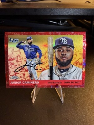 2025 Topps Chrome Platinum Anniversary Junior Caminero Red Toile  /5 TB Rays