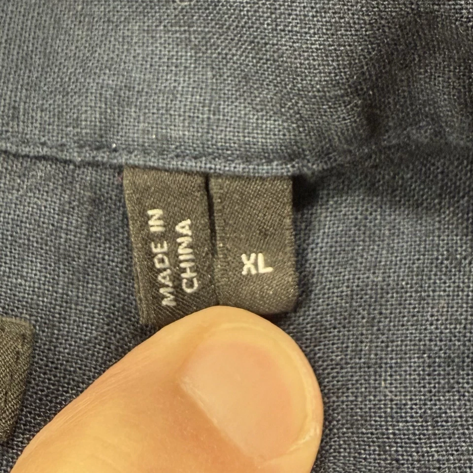 Theory Linen Shirt Mens XL Navy Gerald Traveled Chest Pockets Long Sleeve Preppy - Image 2 of 4