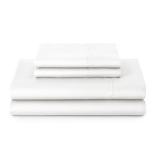 4-Piece 300 Thread Count Arctic White Cotton Sateen Bed Sheet Set Full