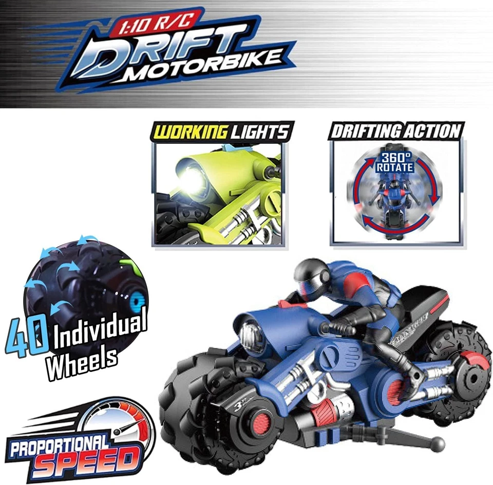 Liberty Imports 2.4Ghz RC Motorcycle Remote Control Stunt Drift Bike Blue  - Image 2 of 4