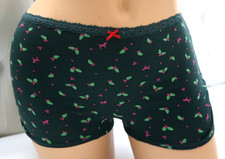 Victoria's Secret Pink Cotton Dorm Boyshort Panty Holly Green Lace Trim NEW