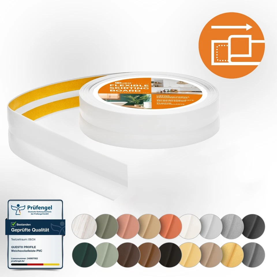 QUEST Battiscopa Morbido Adesivo 30 mm x 30 mm Striscia di Chiusura PVC Flessibile