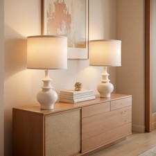 20" Modern Ceramic Table Lamps Set of 2 Bedroom Lamps for Night Stands, White
