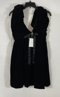 Endless Rose Women's Black Velvet Puff Sleeve Tie Front Mini Dress NWT Sz S