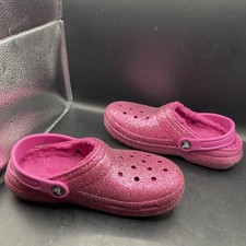 Crocs Classic Lined Glitter Pink Clog Sandals Size J3