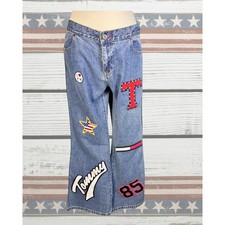 Vintage 2001 Tommy Jeans Wide Flare Low Rise Baggy Hip Hop Logo Patch Jeans 13