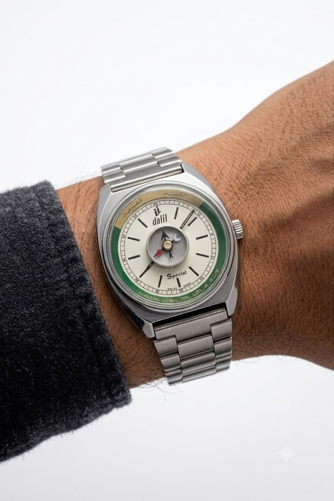 VINTAG DALIL SPECIAL ISLAMIC COMPASS WATCH SWISS MADE STAINLESS