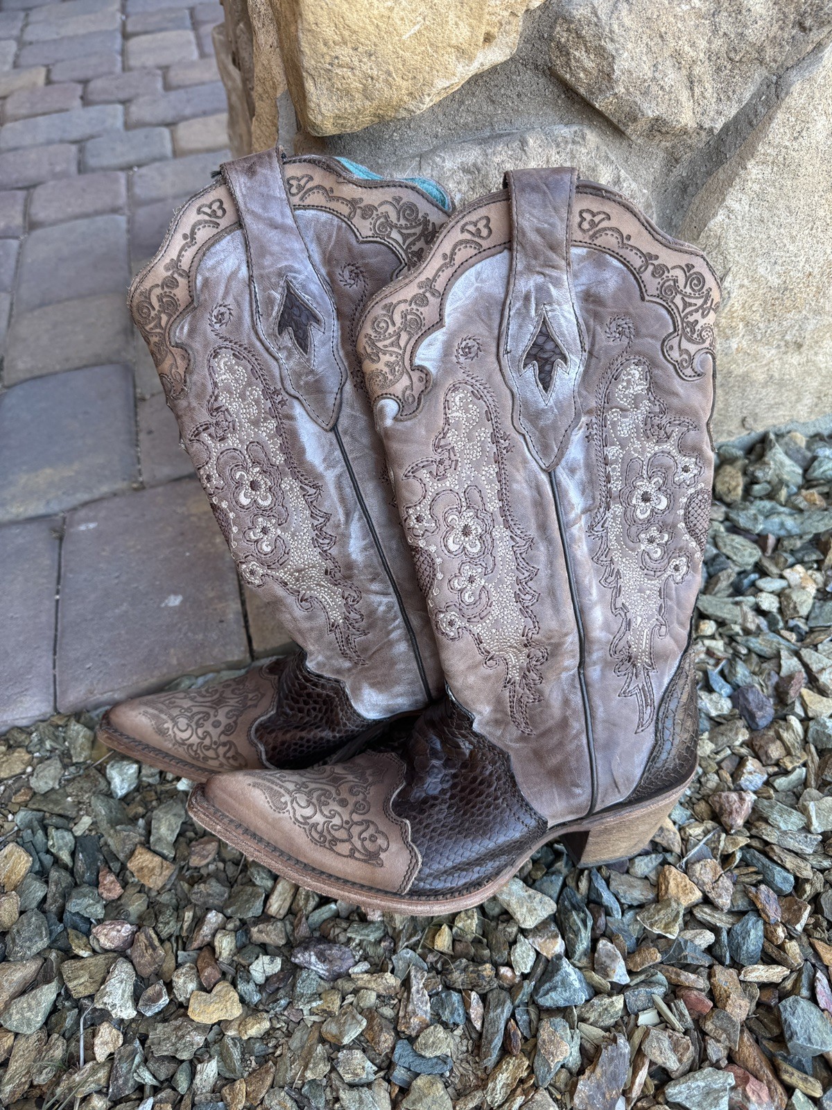 Corral Python Brown Leather Western Cowboy Boots … - image 4