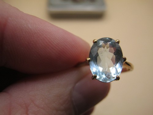 Vintage 9k Gelbgold Aquamarin Solitär Stil eleganter Ring Größe N 1/2 - Bild 2 von 5
